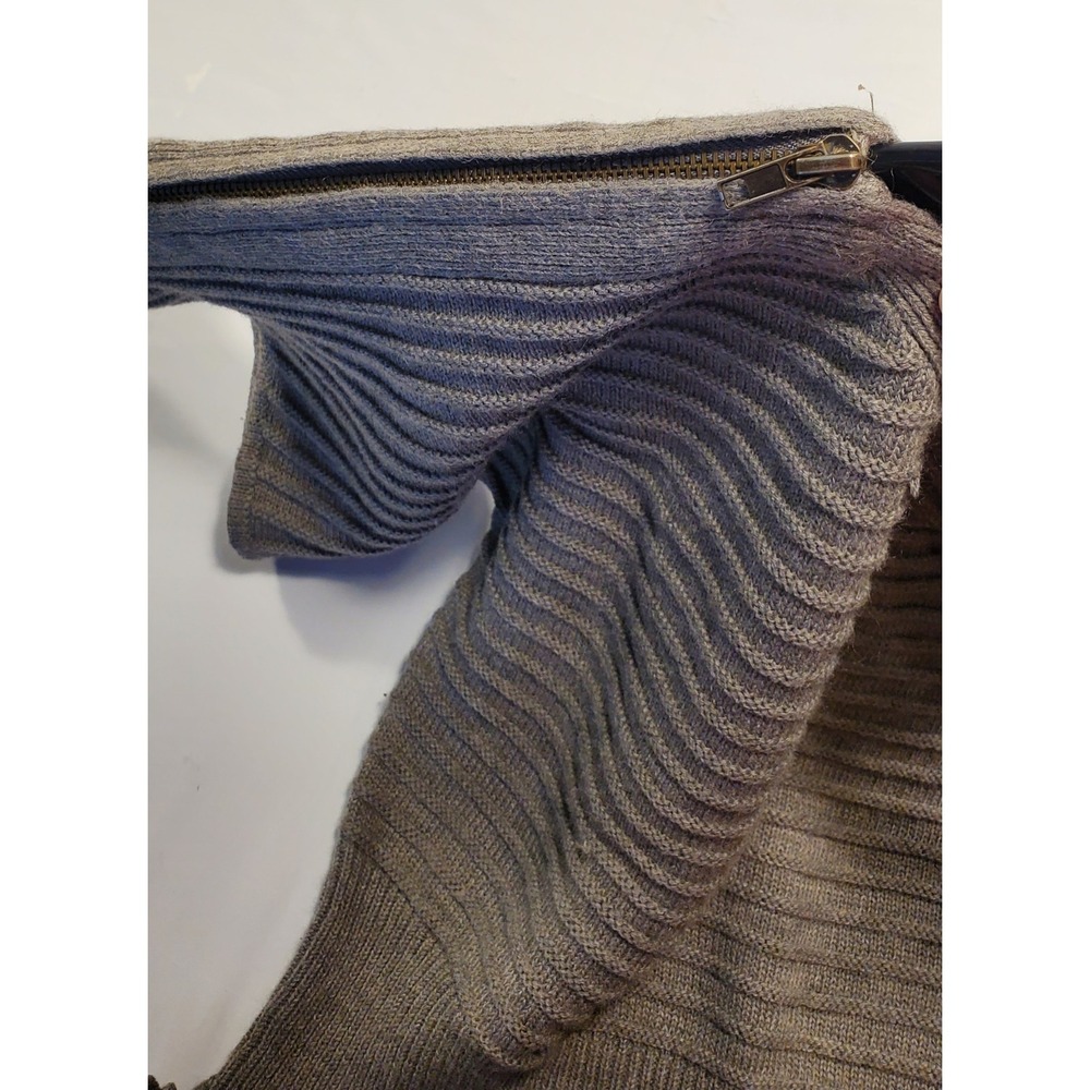 Signature by Sangria Gray Ribbed Knit Batwing Sleeve Zipper Dress Women's M - Picture 7 of 9